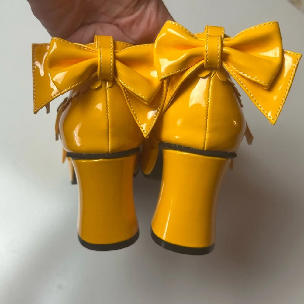 Antaina Yellow Coquette Lolita Bows Strappy Chunky HeelPlatform Shoe NWOT 7.5-8? - Picture 7 of 16